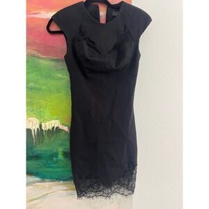 Robert Rodriguez‎ Black Lace Trim Dress Sleeveless Fitted Cocktail